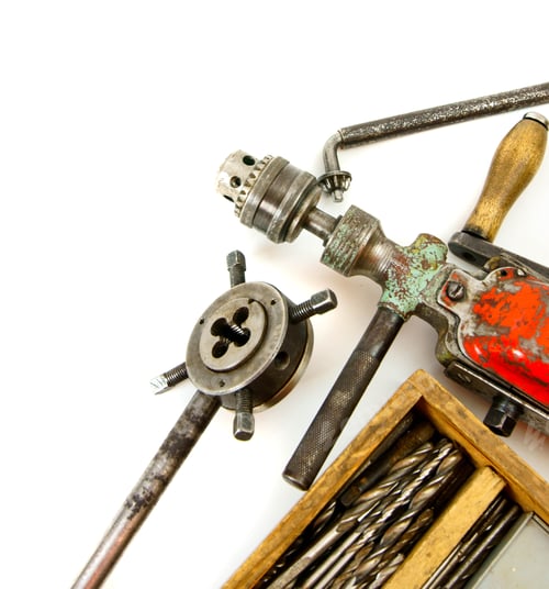 Preview: Old Working Tools. Vintage Working Tools ( Drill And More) On White Background.