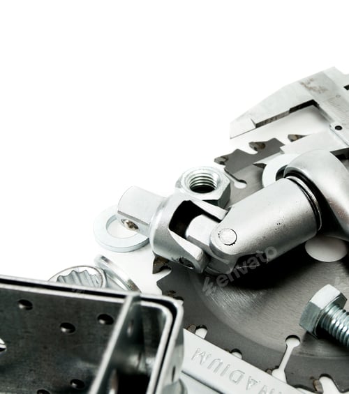 Preview: Metal Working Tools. Metalwork. Spanner, Ingot And Others Tools On White Background.