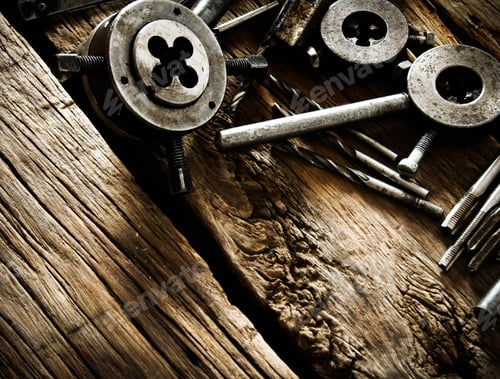 Preview: The Old Working Tool. The Tool For Cutting Of Carving And A Drill On A Wooden Background.