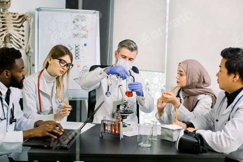 Preview: Five Young Multiethnic Doctors Scientists, Bioengeneers, Chemists, Working In Modern Laboratory