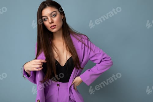 Preview: Young Brunette Woman Sexy Nice-Looking Attractive Charming Elegant Fashionable Serious Isolated