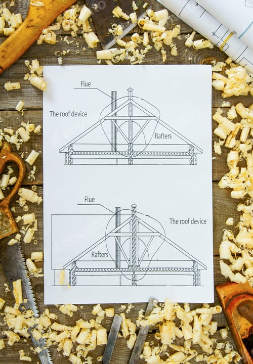 Preview: Woodworking. Joiner'S Works. Drawings For Building And Working Tools On Wooden Background.