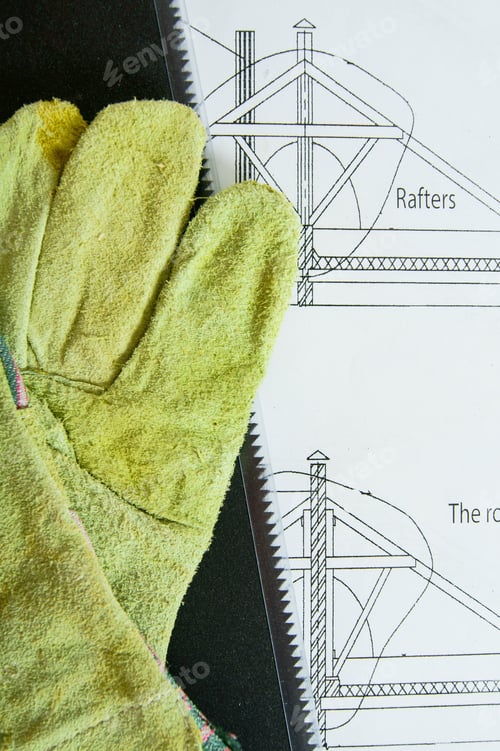 Preview: Construction House. Repair Work.. Drawings For Building And Working Tools On Wooden Background.