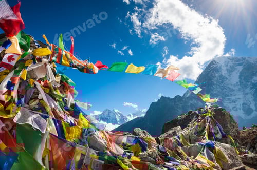 Preview: Colorful Prayer Flags Fluttering High in Mountain Landscape
