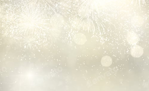 Preview: Abstract Festive Silver Winter Bokeh Background With Fireworks And Bokeh Lights