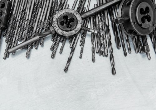 Preview: Metal Tools. Metal Style. Drills On The Scratched Metal Background.