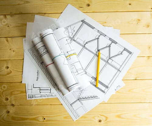 Preview: We Build A Building. House Construction. Many Drawings For Building And Pencils On A Wooden