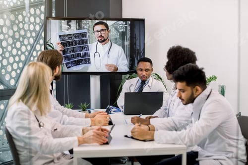 Preview: Online Video Conference, Telemedicine, Social Distancing, Webinar Meeting. Team Of Multiethnic