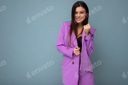 Preview: Young Happy Smiling Brunette Woman Nice-Looking Attractive Charming Elegant Fashionable Wearing