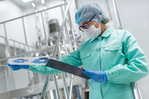 Preview: Scientist In Glasses And Mask Is Looking In Tablet, Tank On Background