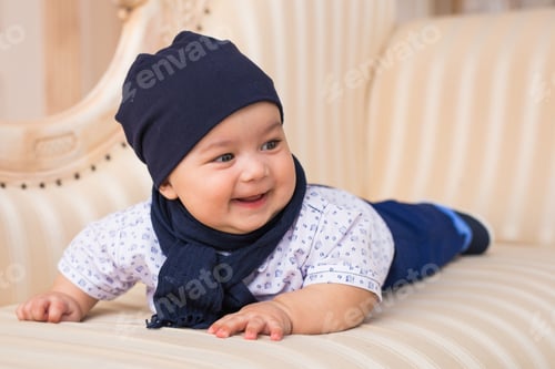 Preview: Cute Newborn Baby Boy In Sunny Room