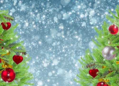 Preview: Christmas Frame Background With Decorated Fir Tree And Snow