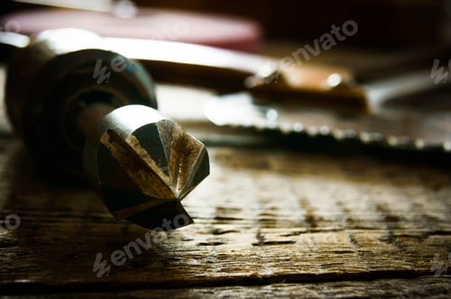 Preview: The Old Working Tool. Old Working Tools On A Wooden Background.