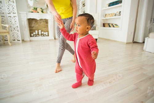 Preview: Cute Little Baby Learning To Walk, Mom Is Holding His Hands
