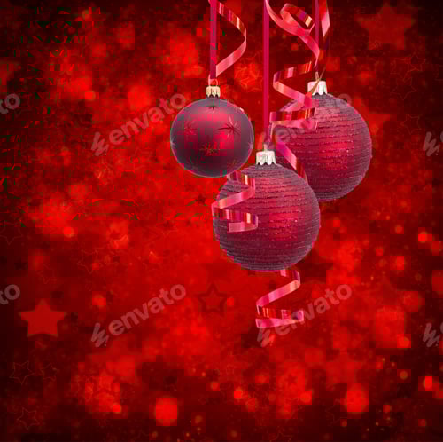 Preview: Red Christmas Balls On Festive Background With Stars