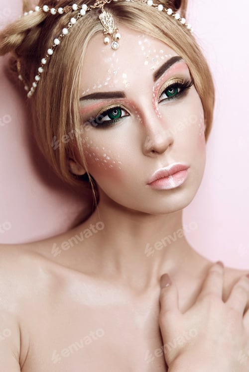 Preview: Young Attractive Cute Girl With An Unusual Make-Up Of Wild Deer