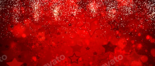 Preview: Christmas Yellow Lights On Bokeh Defocused Christmas Red Banner Background