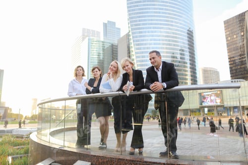 Preview: Gladden Businesswoman Going With Blue Document Case And Employees Background, . Concept Of Blonde