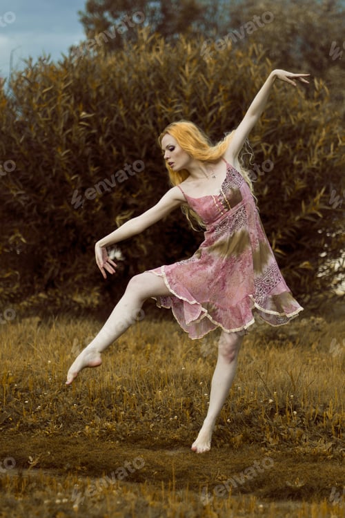 Preview: Young Beautiful Blond Girl Dancing Ballet Outdoor
