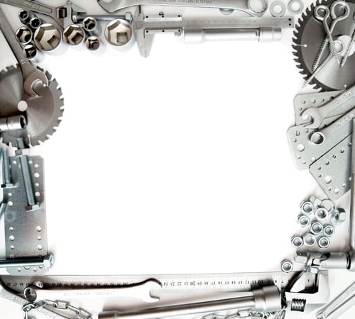 Preview: Metal Working Tools. Metalwork. Ruler, Wrench, Screw And Others Tools On White Background.