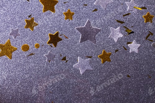 Preview: Silver And Golden Christmas Stars Festive Gray Background