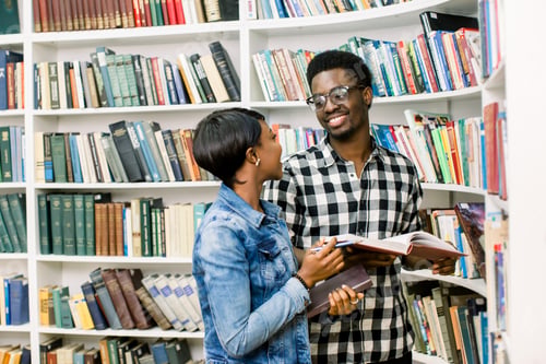 Preview: Beautiful African-American Students Work In The Library. The Girl Smiles And Working With The