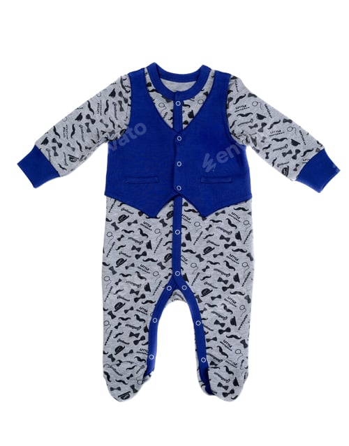 Preview: Blue Baby Onesie with Bow Ties and Mustaches