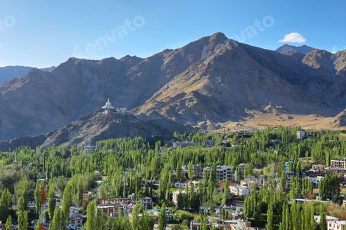 Preview: View of Shanti Stupa from Tsemo hill, Ladakh, India
