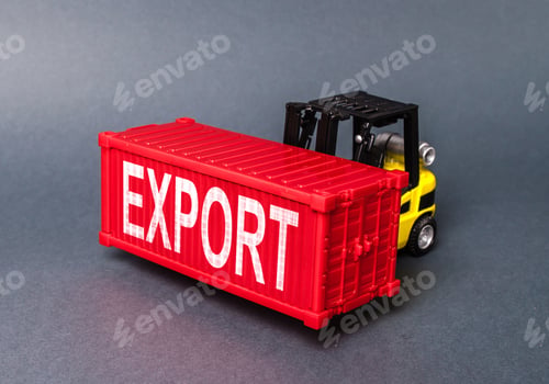 Red Export Container Being Moved By Yellow Forklift