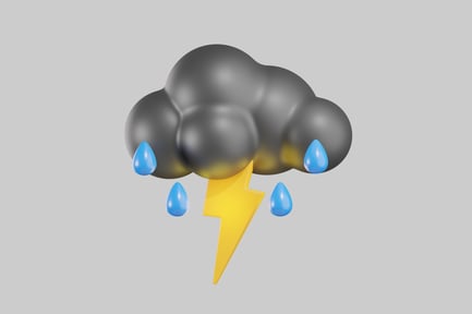 Preview: Cartoon cloud with lightning and rain