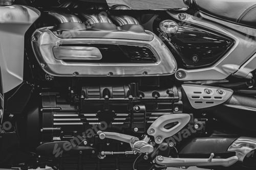 Preview: Motorcycle engine superbike chopper boxster engine art in black and white vintage photography