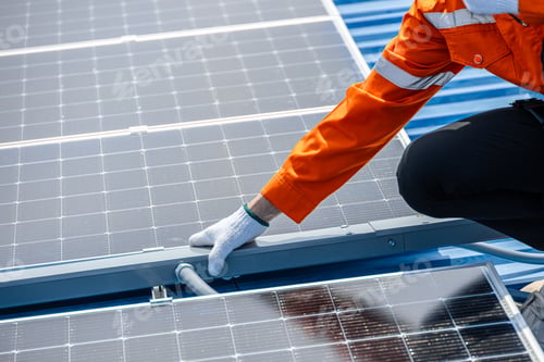 Preview: Professional Engineer Service Solar Panel. Worker Maintenance Replacing Solar Panel