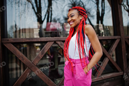 Preview: Fashionable african american girl red dreads
