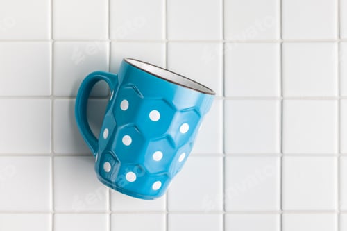 Preview: The polka dot mug on kitchen table. Top view.