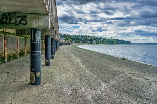 Preview: A View From Beneath The Boardwalk At Redondo Beach, Washington. The Tide Is Low.