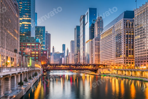 Preview: Chicago, Illinois, USA cityscape on the river