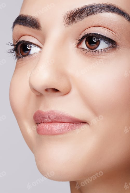 Preview: Closeup Shot Of Smiling Happy Female Face With Day Makeup Eyes Shadows