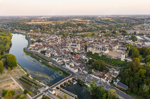 Preview: Aerial view of Saint-aignan-sur-cher, old castel and river the C