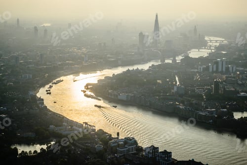 Preview: Aerial view of London cityscape and river, England
