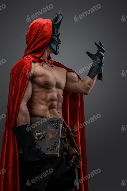 Preview: Powerful wizard of dark cult with red cloak and black mask