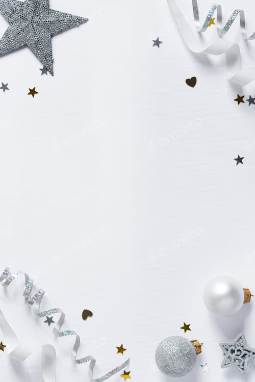 Preview: Christmas background with silver ribbon and decoration