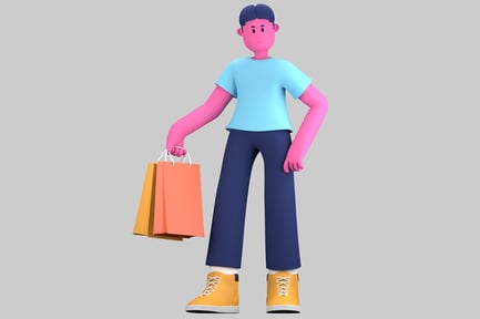 Preview: Cartoon character holding shopping bags.