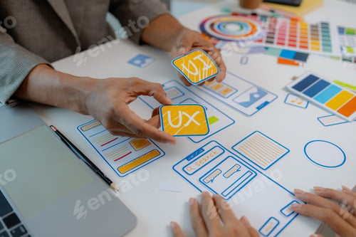 Preview: Process of creating an interface for a mobile app, user interface and experience concept