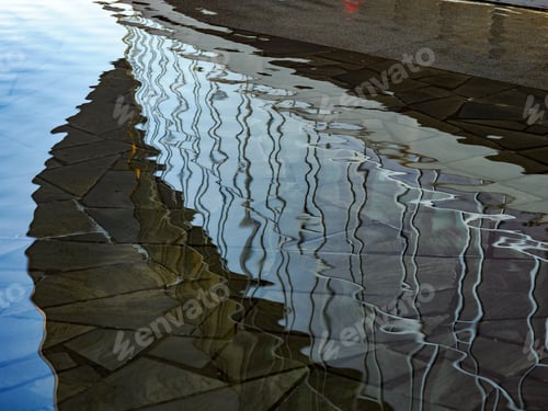 Preview: Reflections in the water of Piazza Gae Aulenti in Milan, Italy