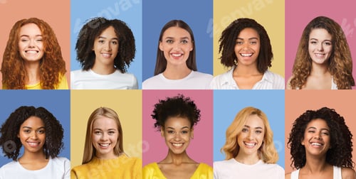 Preview: Composite collage of happy diverse multicultural women