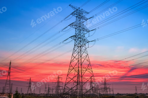Preview: electricity pylon in sunset