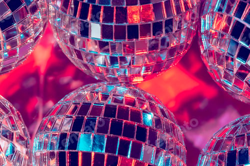 Preview: disco balls for decorationof a party on pink background