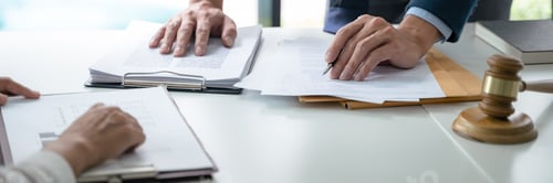 Preview: Lawyer Legal counsel presents to the client a signed contract with gavel and legal law.