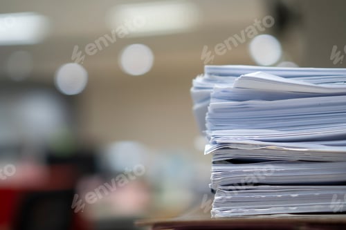 Preview: Stack of paper, Document, many jobs waiting to be done on the table, busy concept