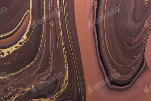 Preview: Abstract Golden curl on brown waves. Art Deco marbling background or texture. Acrylic Fluid Art